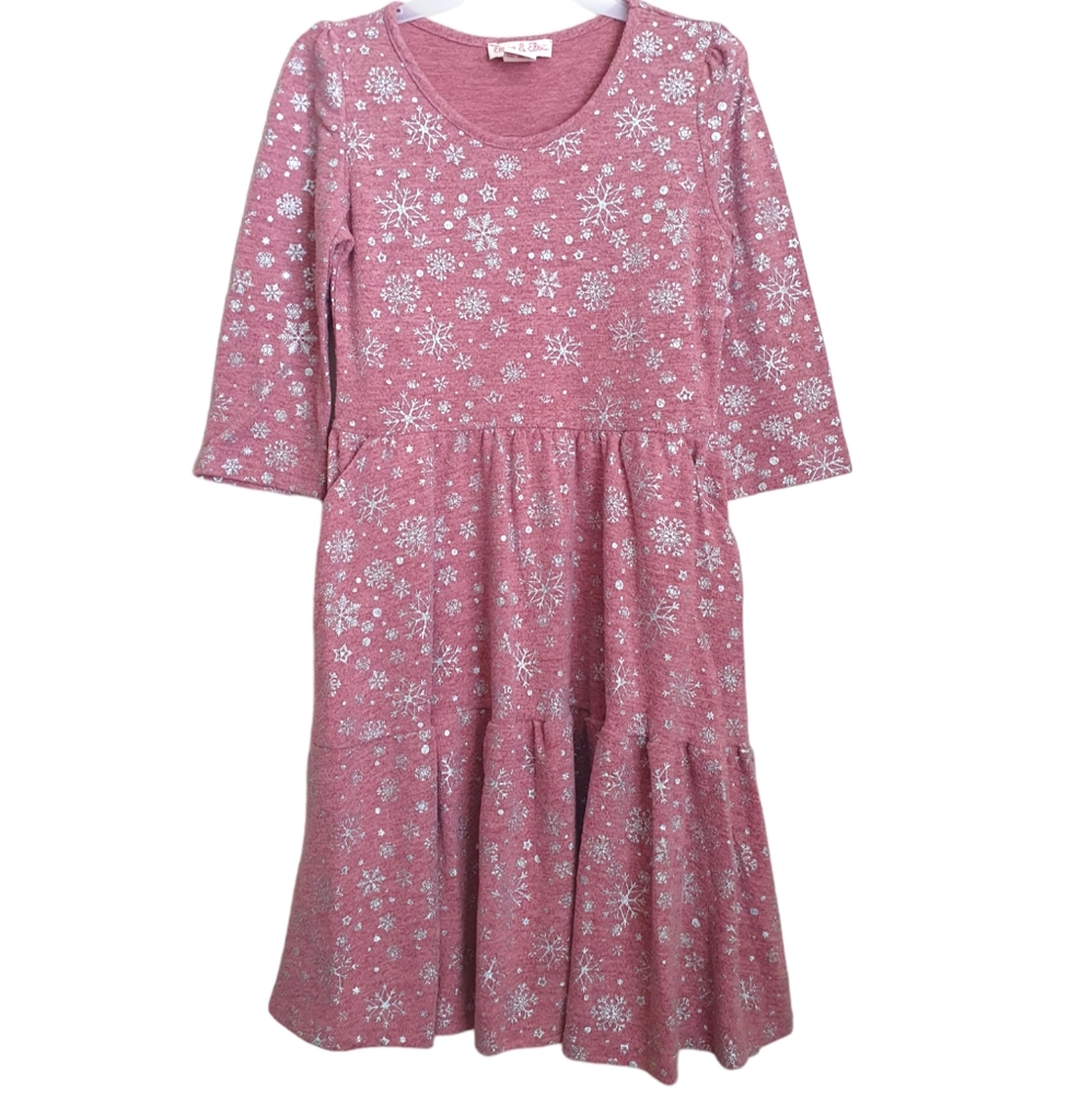Emma & Elsa Girl's Snowflakes Spandex Winter Dress Size 12.